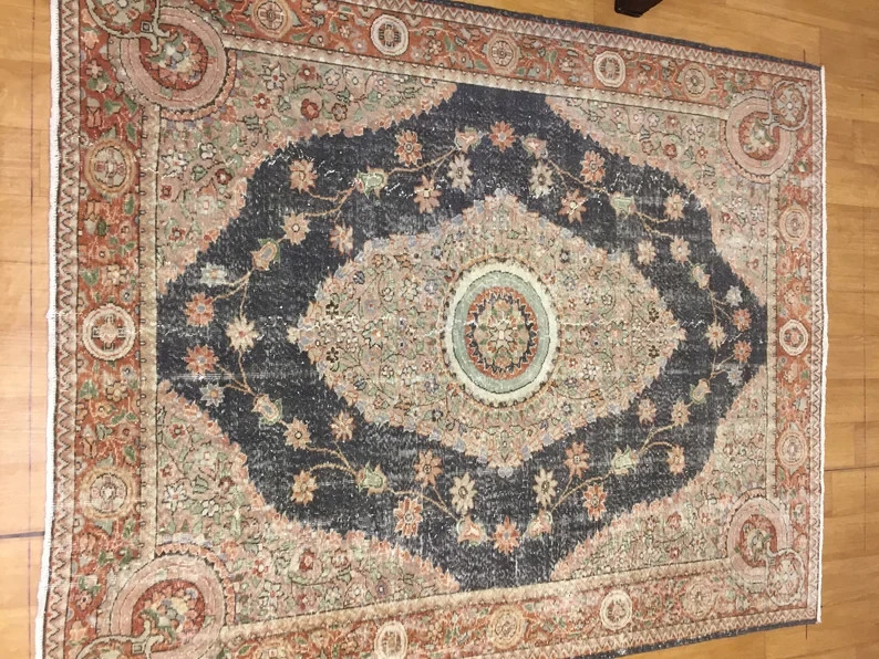 Vintage Turkish Handmade Rug 7x9 ft Oushak Style Floral Medallion Area Rug gallery