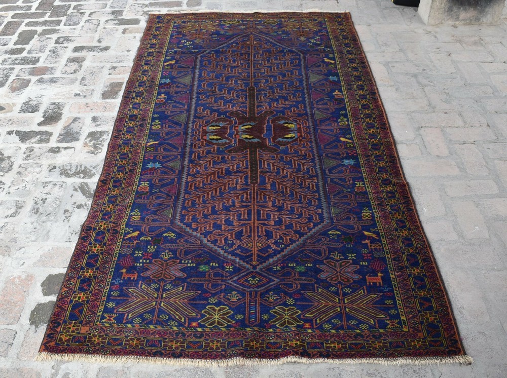4'7 x 9'1 ft Handmade vintage afghan tribal baluchi zakani wool persian area rug
