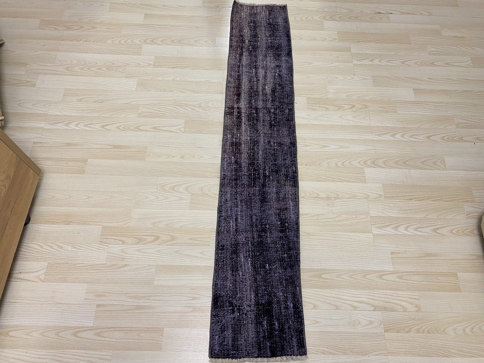 Antique Turkish Rug 0.9x5.0 ft Vintage Dark Plum Overdyed Narrow Carpet Boho gallery