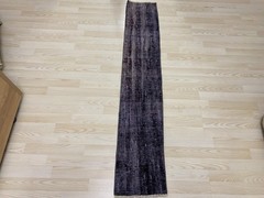 Antique Turkish Rug 0.9×5.0 ft Vintage Dark Plum Overdyed Narrow Carpet Boho