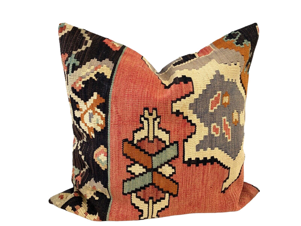 # 5605 Superb Custom Made Old Turkish Tribal Kilim Pillow Cover 24" by 24"