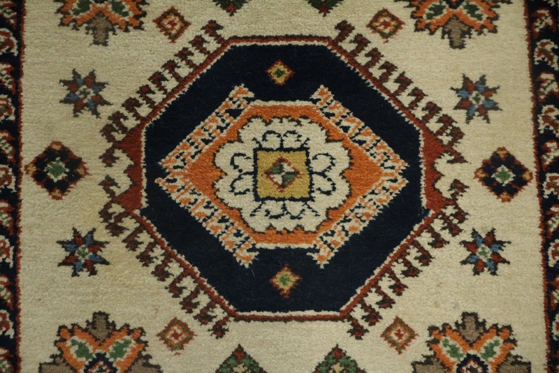 Elegant Geometric 12 ft Runner Rug 3x12 Ivory Wool Handmade Nomad Vintage Carpet gallery