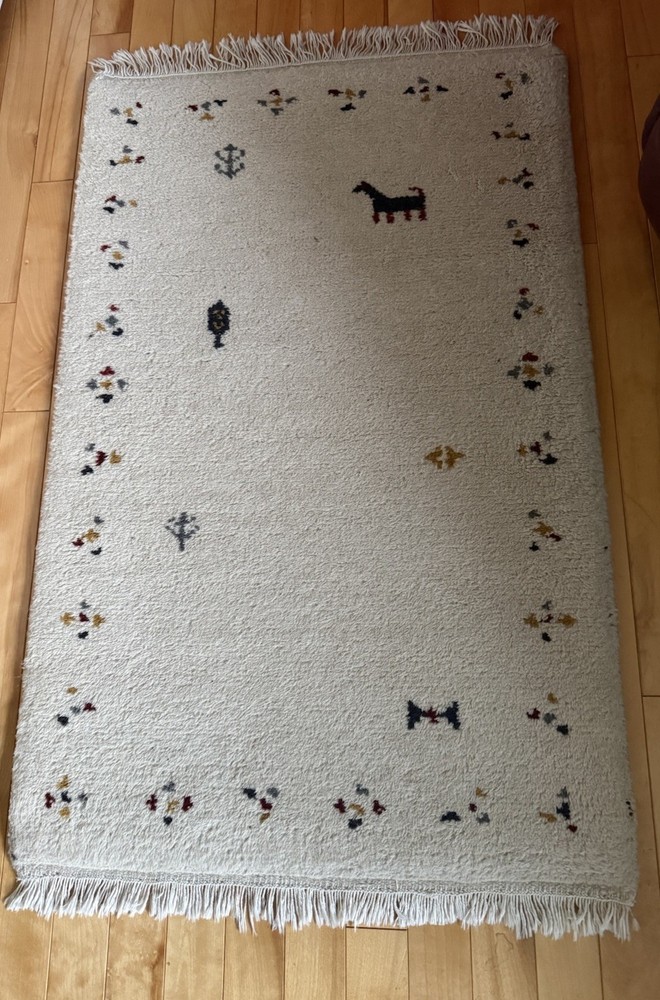 Hand knotted Gabbeh Pictorial Pure New Wool Area Rug 2’X 3’5” W/Fringe Woolmark