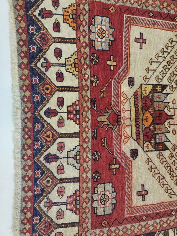 Antique Oriental Hand-Knotted Wool Area Rug Tribal Beige/Blue/Red 4'4" x 6'10" gallery