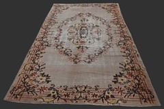 Vintage Turkish Oushak Rug, Brown 6×9 ft, Handmade Wool, Bohemian Anatolian