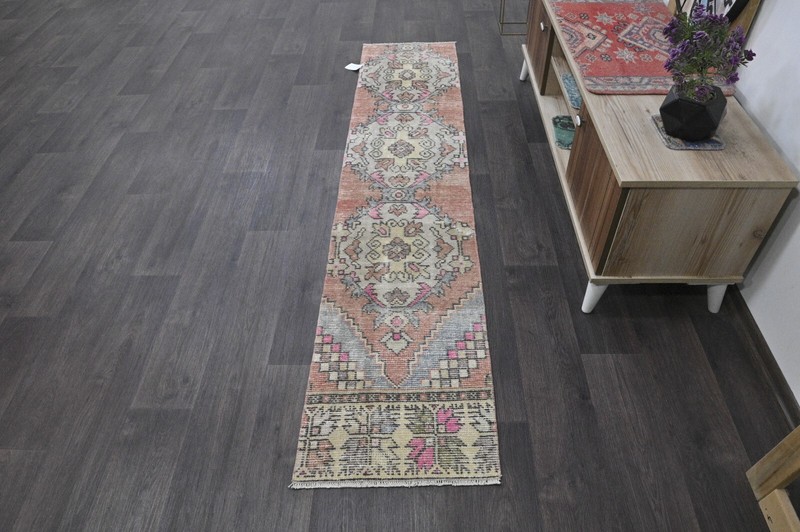 Vintage Turkish Runner Rug 2x7ft RED Handmade Anatolian Oushak Hallway Wool gallery