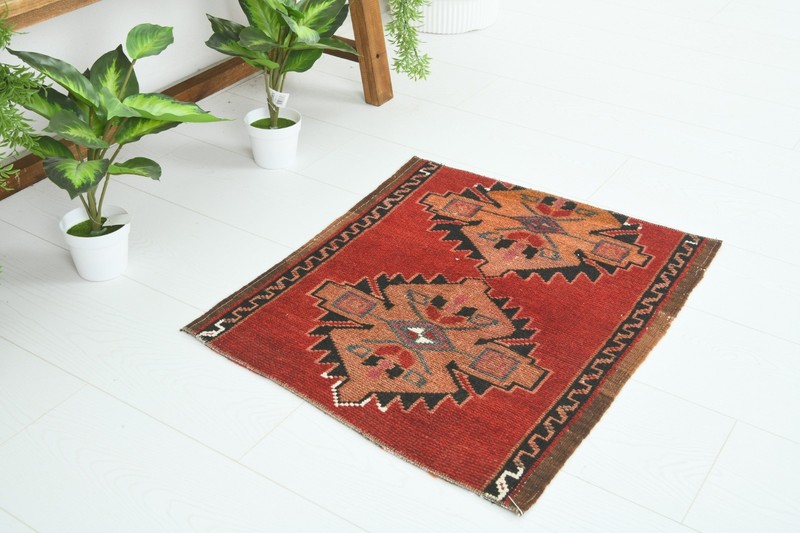 Turkish Door Mat Small Rug 2x2 Square Vintage Oushak Mini Rug Bath Carpet,923 gallery