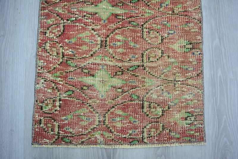 Red Turkish Vintage Runner, 1.8x4.9ft, Antique Red Floral Handmade Runner, gallery