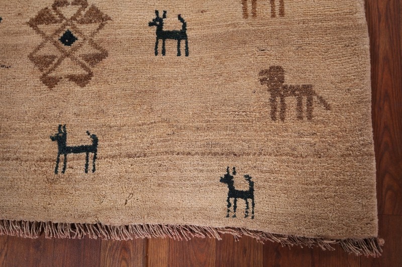 Little Animal Design Tribal Wool Gabbeh Light Brown Handmade Rug Area Carpet 4x7 gallery