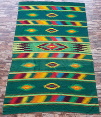 Vintage Handmade Mexican Saltillo Green Wool Kilim Rug 197×129 cm