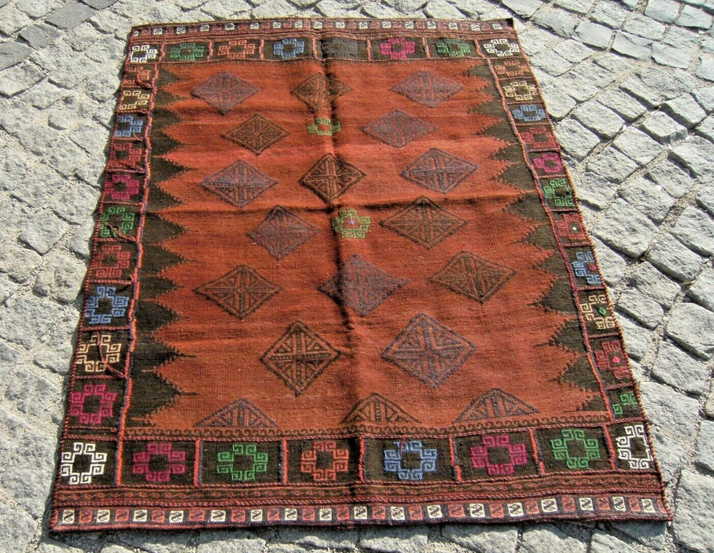 Vintage Tribal Sofreh Rug 40'' x 51'' Afghan Tribal Sofreh Rug Area Wool Rug