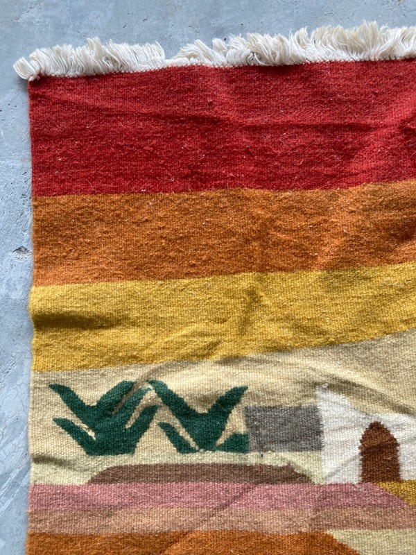 Vintage Handmade Tunisian Pictorial Traditional Wool Kilim Rug 80x40 cm gallery