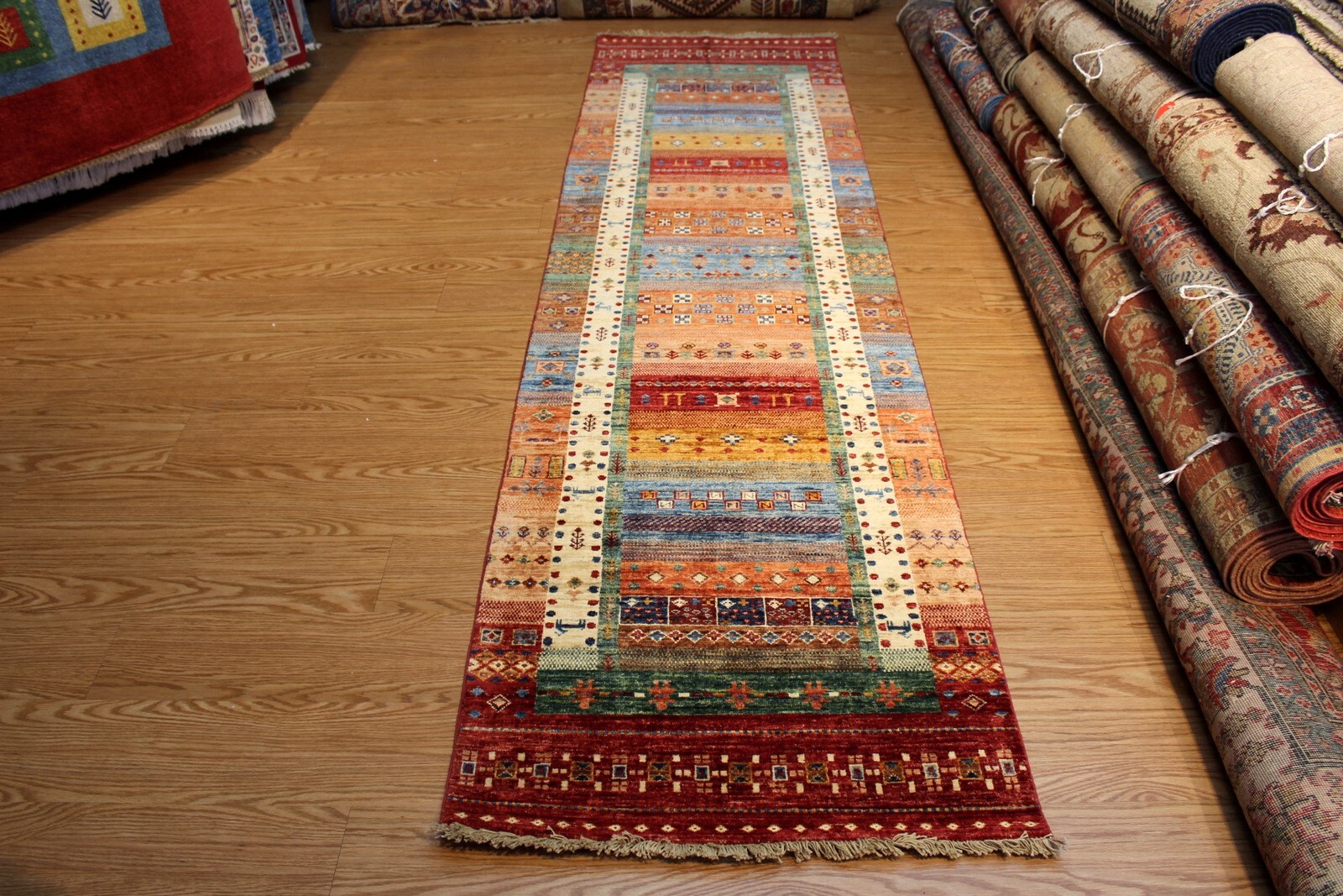 TOP QUALITY HANDMADE 2'8" X10' HALL RUNNER JEWEL COLORS VEGETABLE DYES WOOL RUG gallery