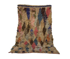 Moroccan Boucherouite Vintage Berber Rug, Unique Geometrie Home Rug 3’3×5’3 ft