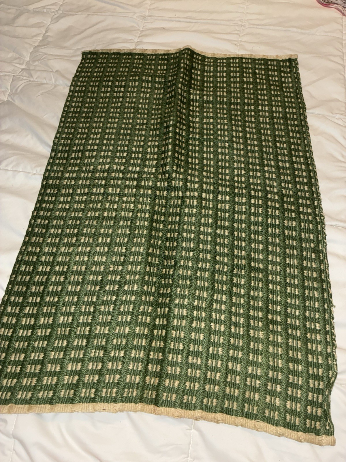 Vintage Hand Woven Green Wool Rug 2x3 gallery