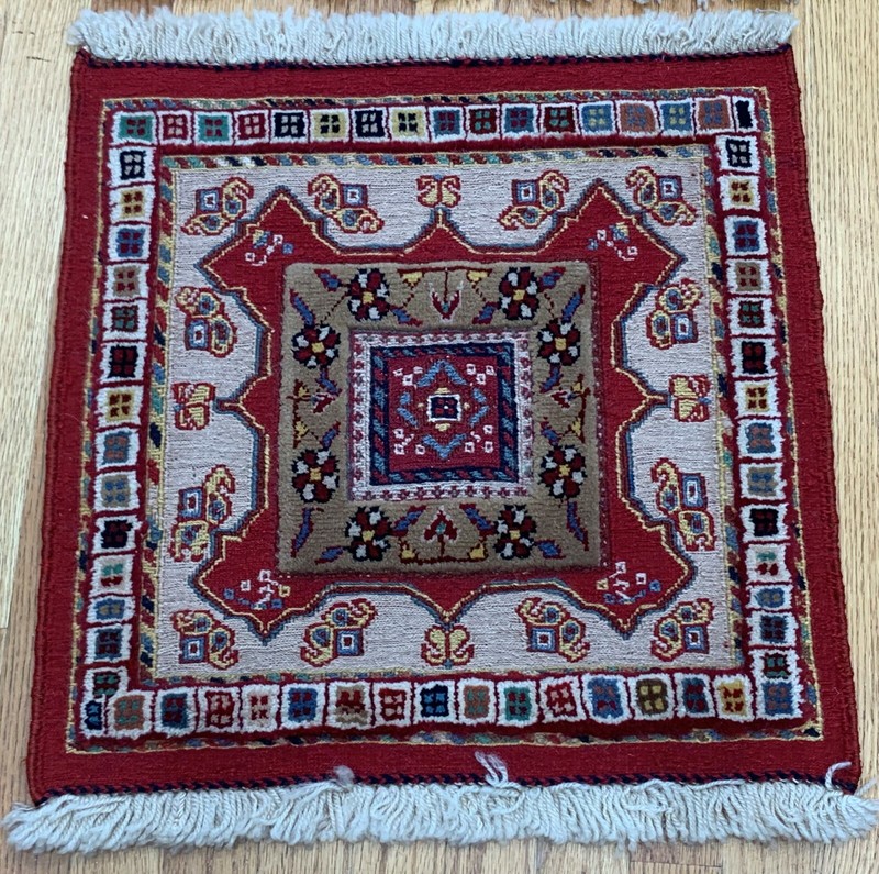 Two Handmade Wool Cushion Rugs with Sumack & Kilim & Knotted Weave 20"x20" inch gallery
