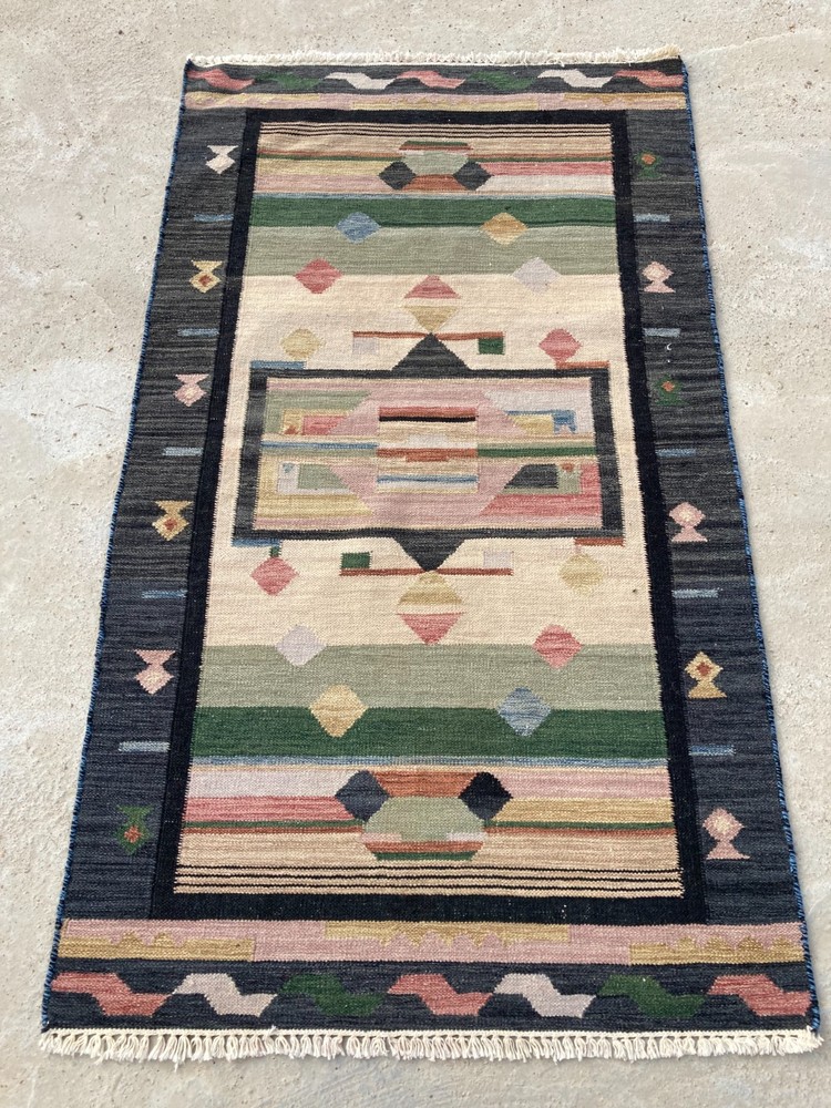 Vintage Handmade Turkish Geometric Wool Kilim Rug 160x92 cm