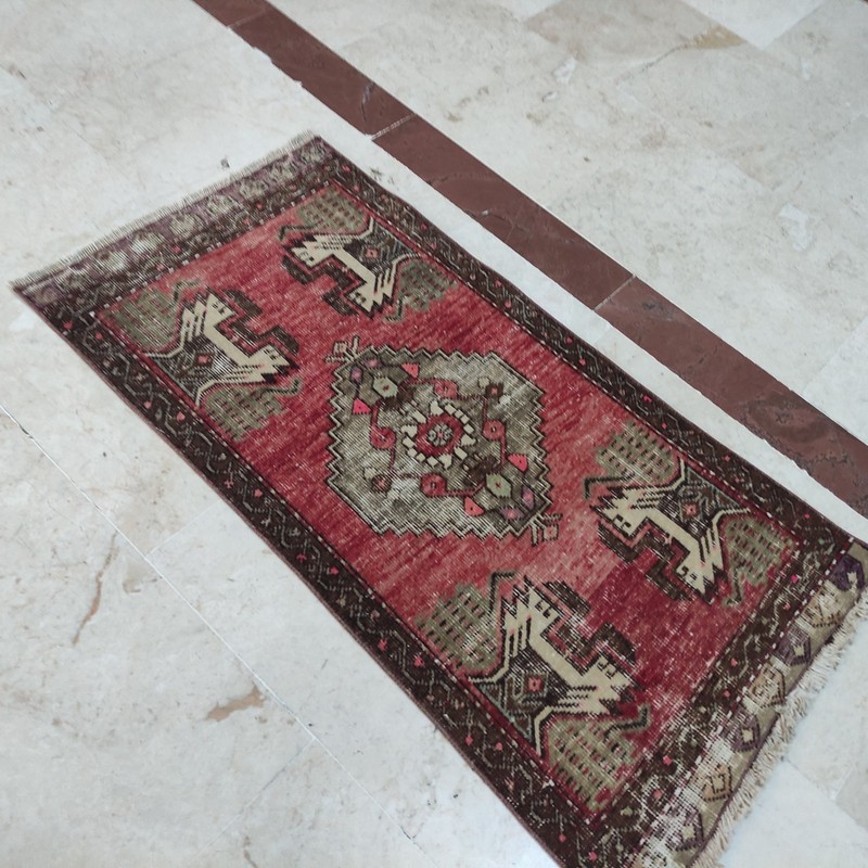 2x3 Turkish Vintage Small Rug Handmade 49 x 91 cm Bath Mat 1.61 x 2.99 ft gallery