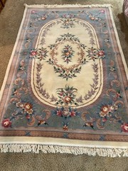 6×8 Excellent condition Tan, Green and floral Chinese rug