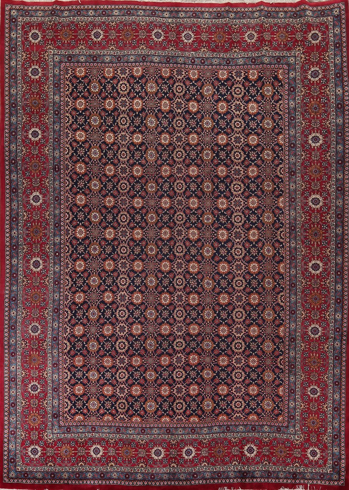Excellent Navy Blue/ Red Tebriz Dining Room Rug 10x13 Handmade Traditional Rug