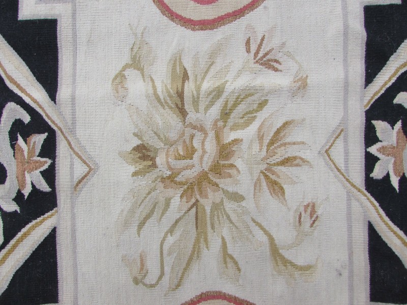 Vintage Hand Made French Design Wool Black Beige Original Aubusson 307X244cm gallery