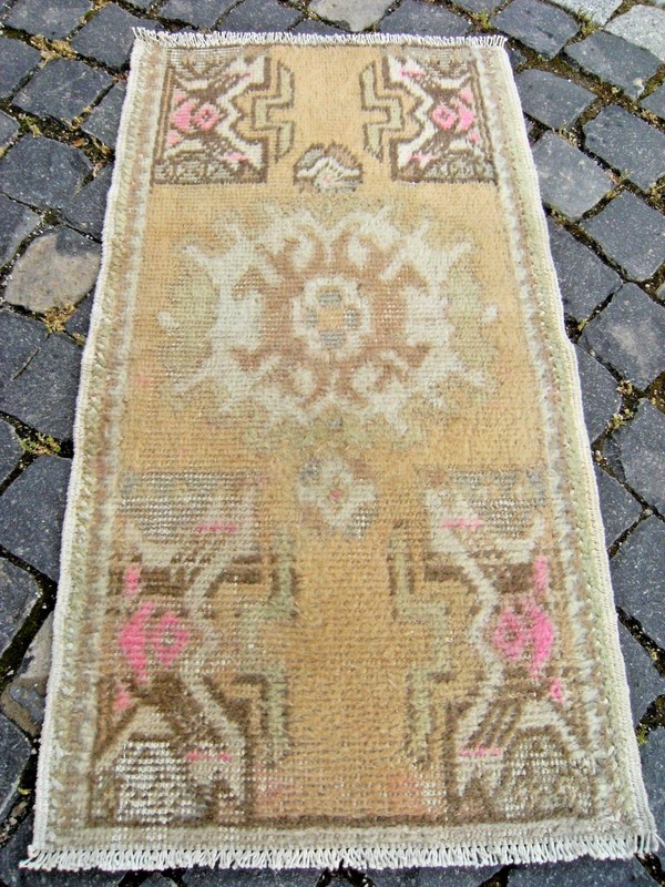 Vintage Small Oushak Rug 19'' x 34'' Muted_Color Anatolian Low Pile Yastik Rug gallery