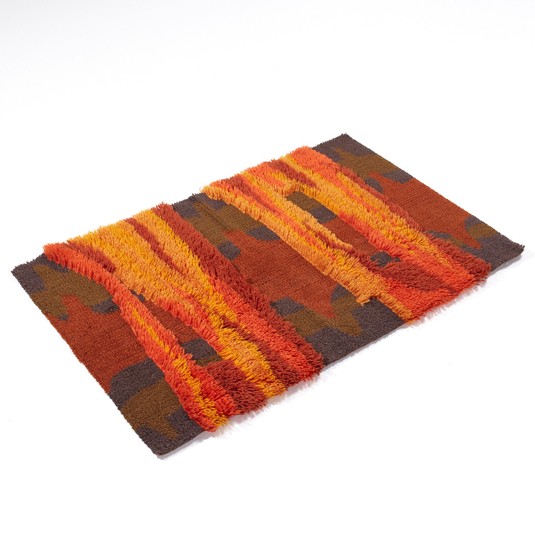 Mid Century Scandinavian High Pile Red and Orange Rya Rug gallery