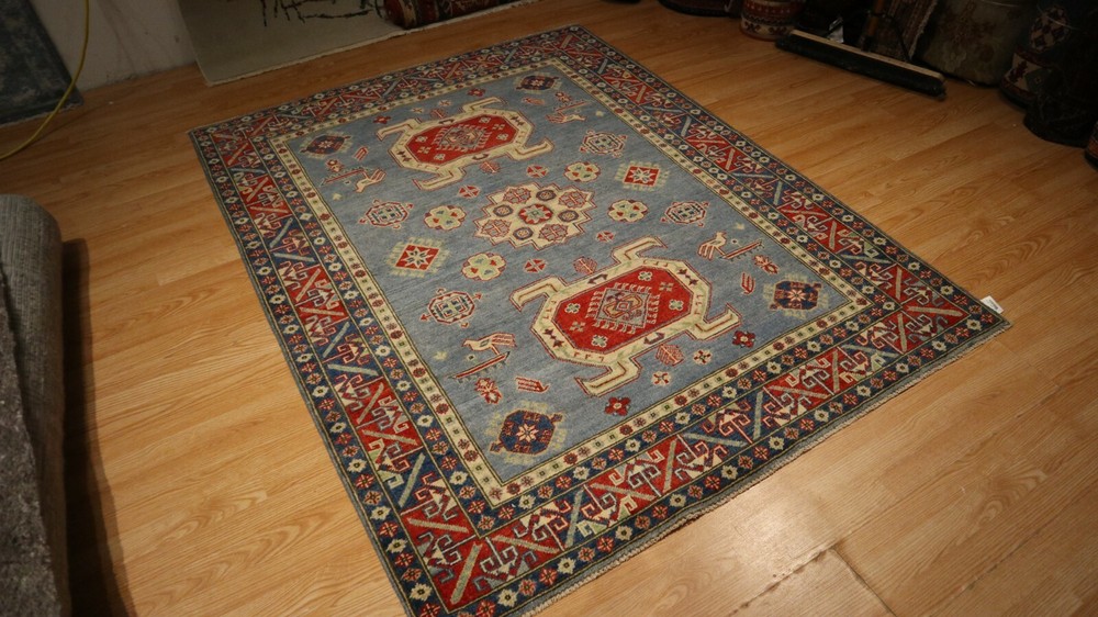5x7 AFGHAN-REFUGEE CAUCASIAN VEGETABLE DYE HANDMADE-KNOTTED WOOL RUG 585015