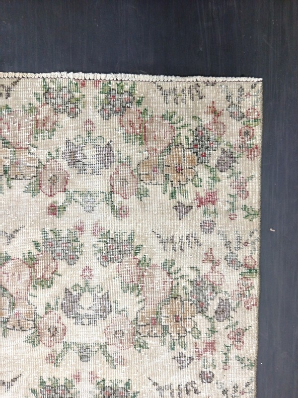 Beige Turkish Vintage Floral Carpet, 3x5.8ft, Antique Handmade Oriental Rug, gallery