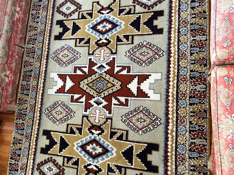 Mid Century Modern Wool Rug Caucasus Kazak Design Made in Spain 6' x 9' gallery