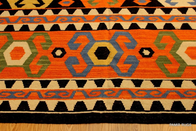_HAND_MADE_KILIM_9' x 12' Southwestern style SHIRVAN CAUCASIAN Black ORANGE RUG gallery