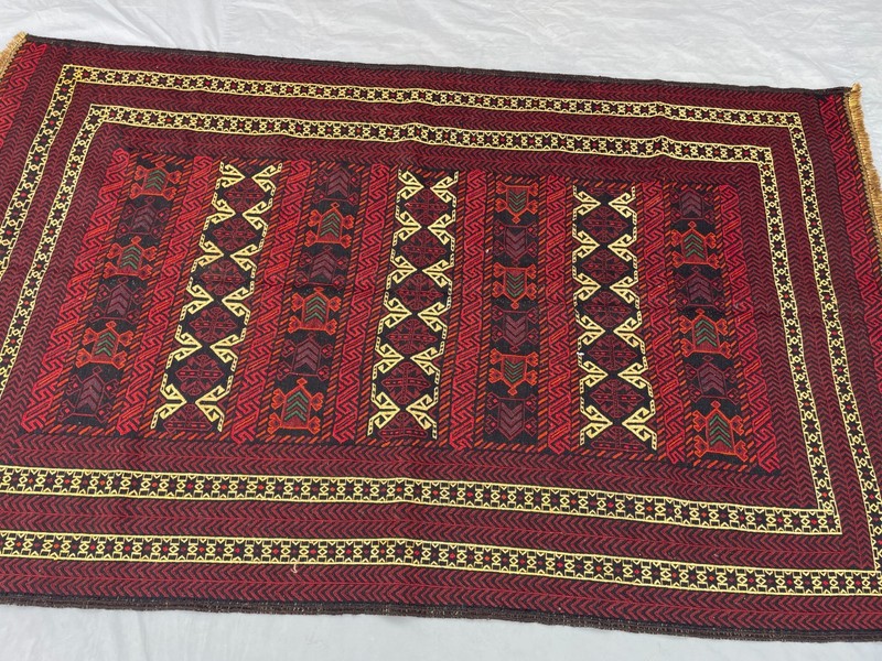 Vintage Afghan Sumak Kilim Rug 4'4 x 7'2 ft - Geometric Tribal Wool Area Rug gallery