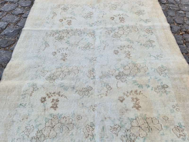 Vintage Handwoven Turkish Oushak Wool Rug 3.8x6.4 ft Floral Anatolian Carpet gallery