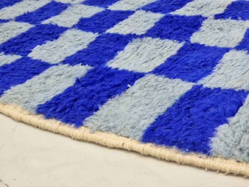 Moroccan Handmade Beni Ourain Runner 2'1x7'2 Berber Checkered Blue Wool Carpet gallery