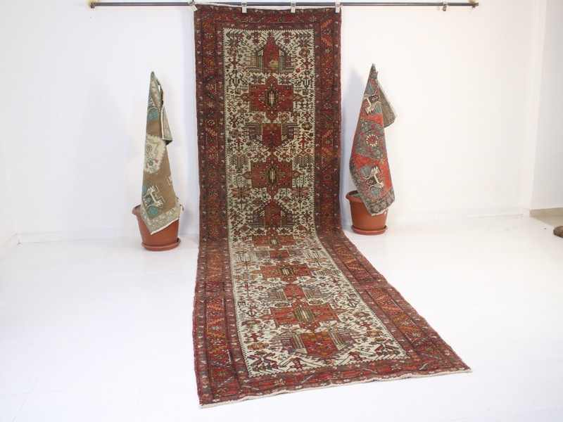 4x13 ft Red White Runner | Handmade Extra Long Oriental Runner Rug | 3.7x12.9 gallery