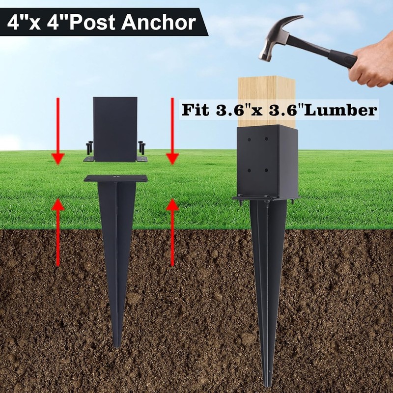 3PCS Fence Post Anchor 4x4 In Heavy Duty 22 Inch Ground Spike Carbon Steel Black gallery
