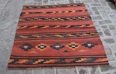 4’3 x 4’6 Handmade afghan tribal maldari area kilim rug, square persian wool rug