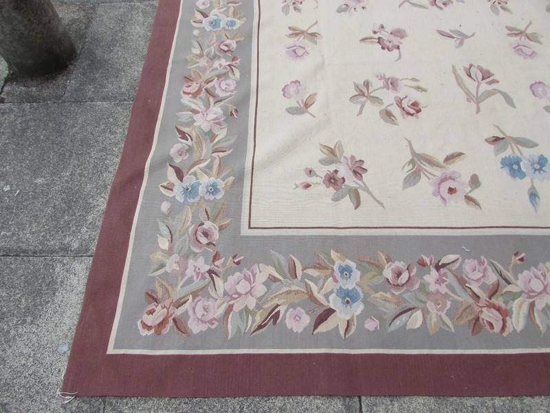 Vintage Hand Made French Design Wool Brown Grey Original Aubusson 376X277cm gallery