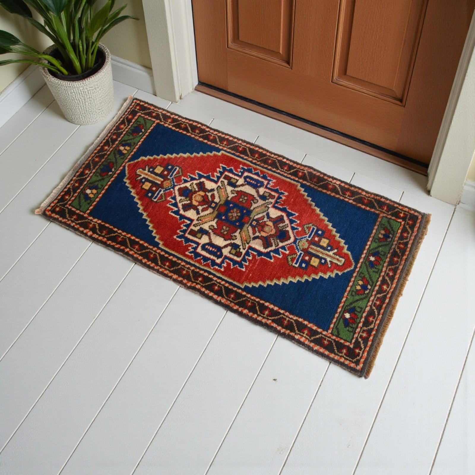 Vintage Small Rug Mat Turkish Rug Handmade Oushak Rug Door mat 2x4 ft approx gallery
