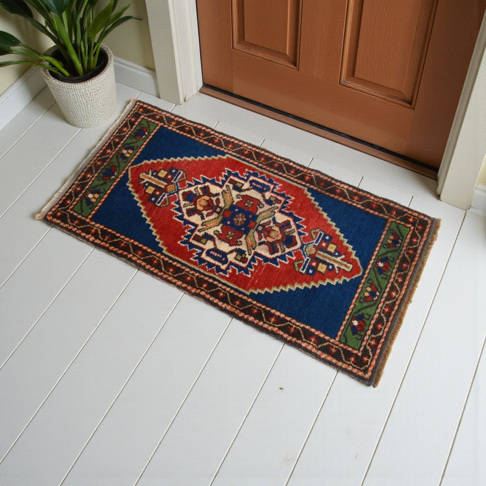 Vintage Small Rug Mat Turkish Rug Handmade Oushak Rug Door mat 2x4 ft approx