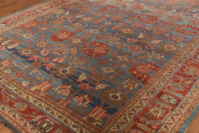 Pre-1900 Vegetable Dye Blue Heriiz Bakhshayesh Rug Antique Hand-made Carpet 9x11 gallery