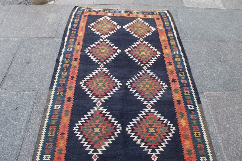 Vintage Traditional Hand Made Oriental Wool Black Long kilim Runner 433x110cm gallery