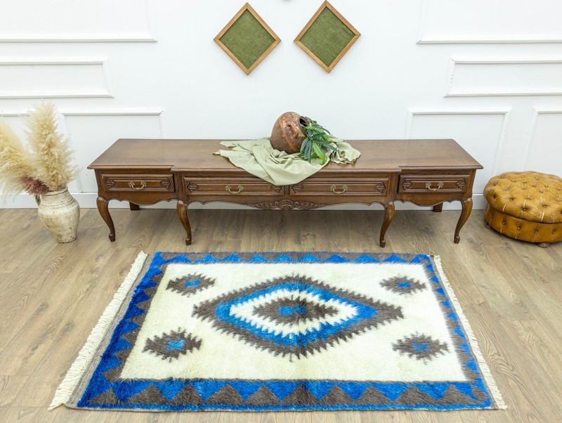 Long Pile Turkish Tribal Shaggy Rug-Vintage Handwoven Mohair Shag Tulu-3.8x5.6ft gallery