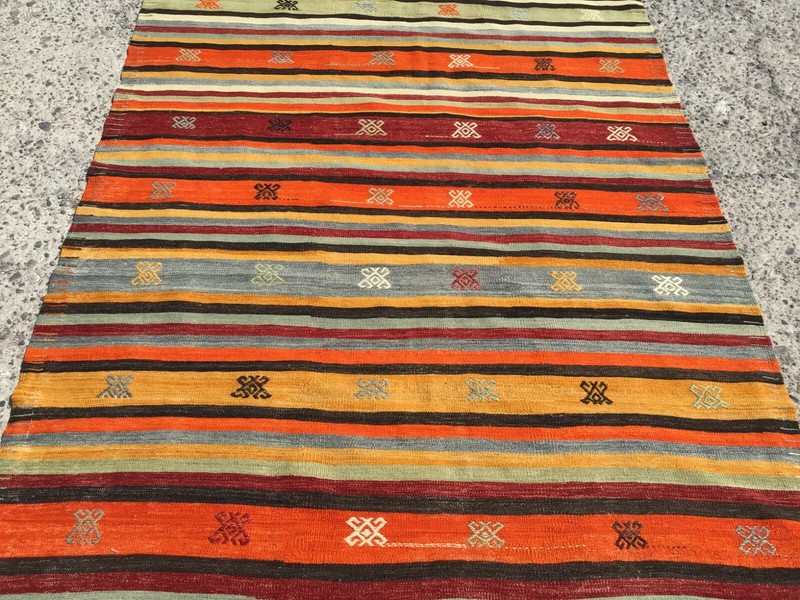 Vintage Turkish Embroided Kilim Home House Handmade Wool Rug 89"x163" Carpet gallery