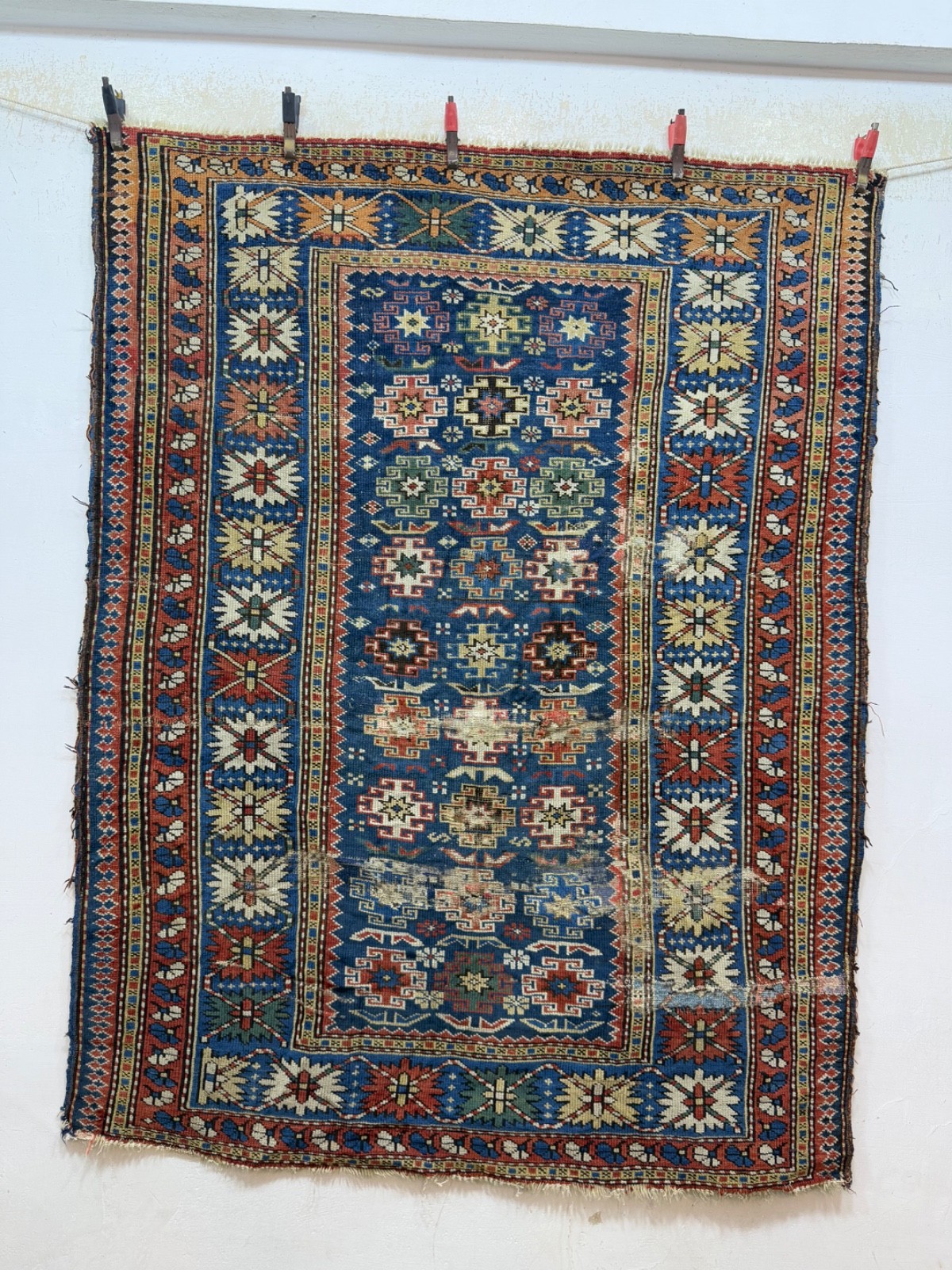 Antique Rare Authentic Collectibe Hand Knotted Azerbaijan Chi Chi Distressed Rug gallery