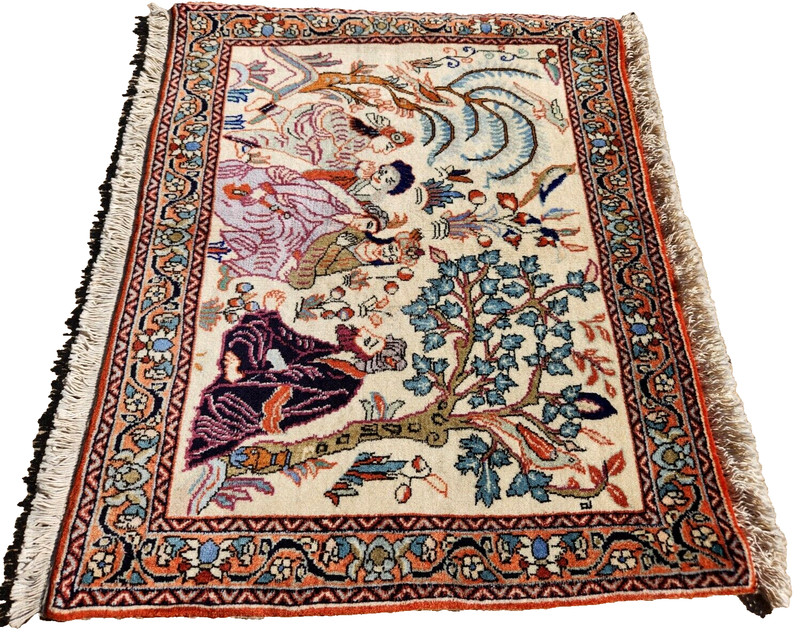 23" X 28" ANTIQUE HAND-KNOTTED PERSAN BIJARI QOUM KASHANI tree of life WOOLRUG gallery