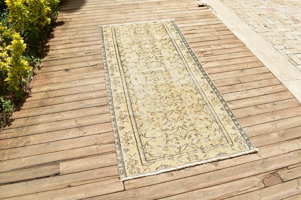Turkish Rug 36''x78'' Oushak Tribal Rug Runner Vintage Hallway Yellow 3x6 Rug
