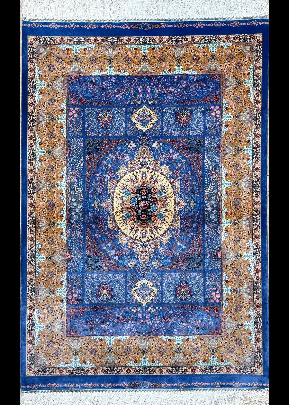 Blue and Gold Persian Style Rug 3x4, Elegant Area Rug for Small Spaces gallery