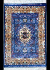 Blue and Gold Persian Style Rug 3×4, Elegant Area Rug for Small Spaces