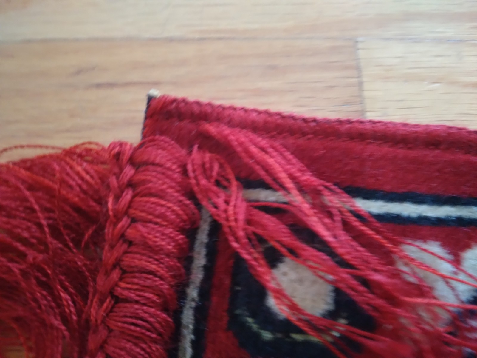 Turkish Rug, great shape, red with other colors, 14 x 13.5 in., woven, vintage gallery